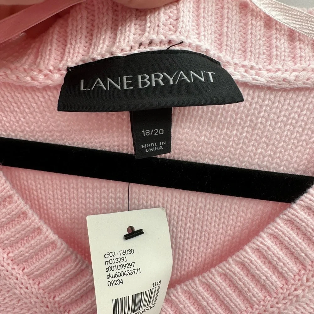 NWT 18/20 LANE BRYANT cable knit pink V neck cotton classic plus size sweater - Picture 8 of 9